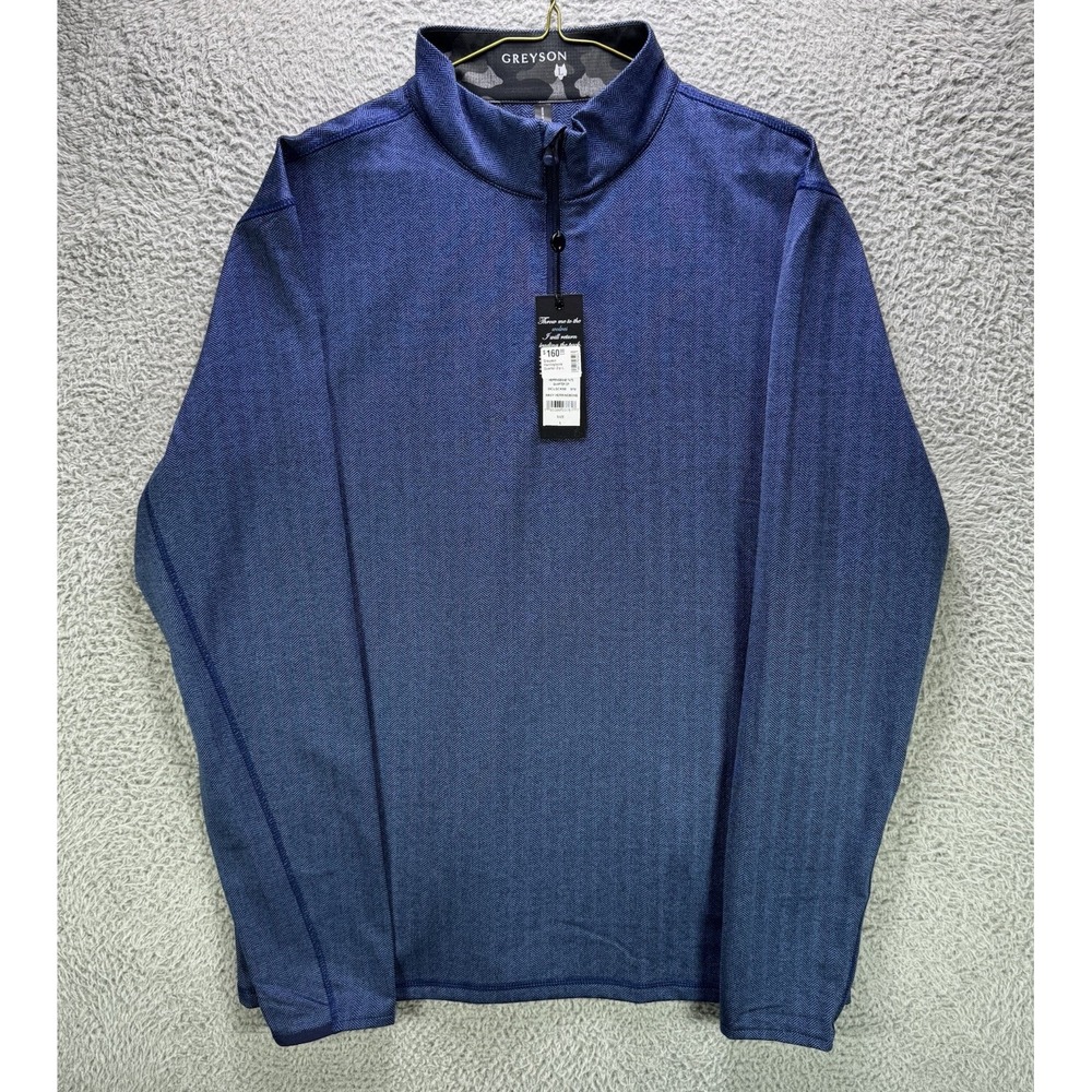 Greyson Tate 1/4 Zip Pullover Mens Large Navy Blue Herringbone Golf Casual NWT